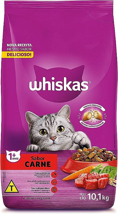 Ração Whiskas para Gatos Adultos Sabor Carne (10,1 kg)