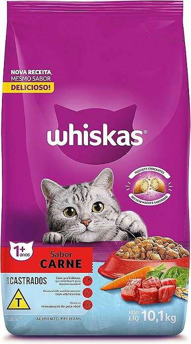 Ração Whiskas para Gatos Adultos Castrados Sabor Carne (10,1 kg)