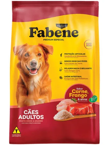 Ração Fabene Adultos Todas as Raças Sabor Carne, Frango e Arroz 15kg