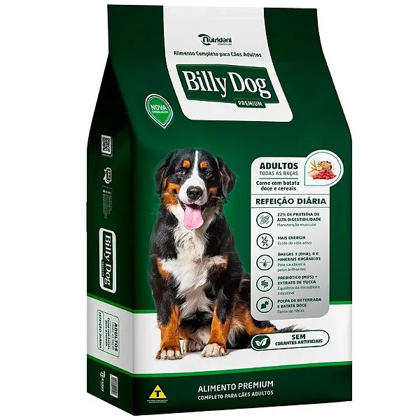 Ração Billy Dog Refeição Diária Sabor Carne com Batata Doce e Cereais 15kg