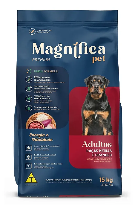 Ração Magnífica Pet Premium para Cães Adultos de Médio e Grande Porte Sabor Carne 15kg
