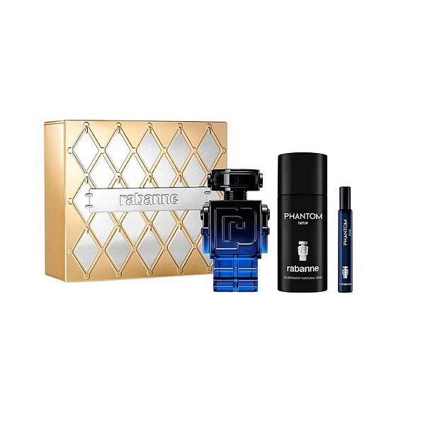 Kit Rabanne Phantom Masculino EDP Intense 100ml + Deo 150ml + Caneta 10ml