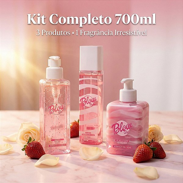Kit 3 Blow Girl Sabonete Hidratante Body Splash Morango Pele Cheirosa