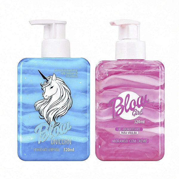 Kit Skincare Hidratante Corporal Iluminador: Unicorn e Morango com Creme Blow Girl