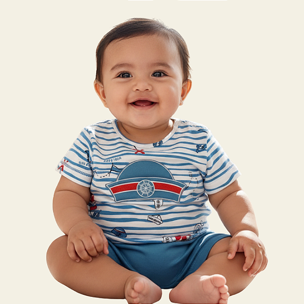 Macacão Masculino Nini & Bambini Marinho Náutico – Estampa Marinheiro - Tamanho P - Baby