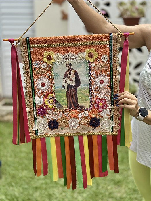 Estandarte M São Benedito Flores do Sertão | 45cm x 40cm