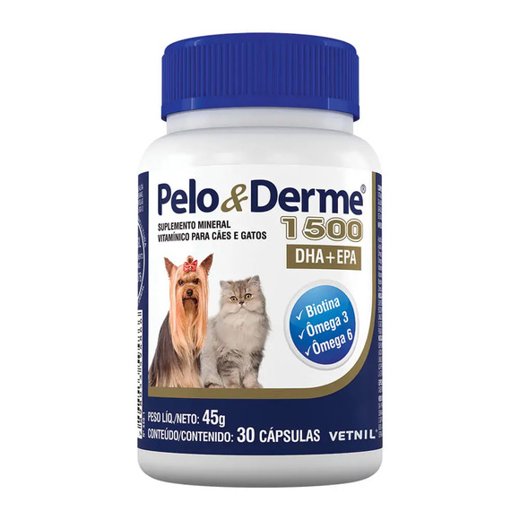 Pelo e Derme 1500 DHA + EPA Vetnil 30 Cápsulas