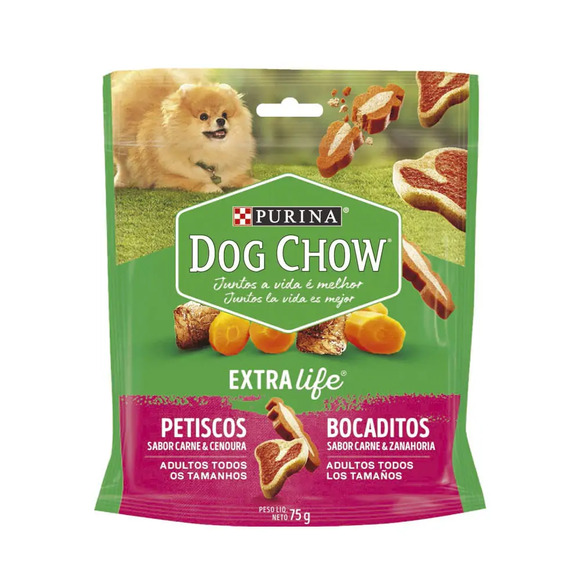 Petisco Dog Chow Cães Adultos Carne e Cenoura 75g