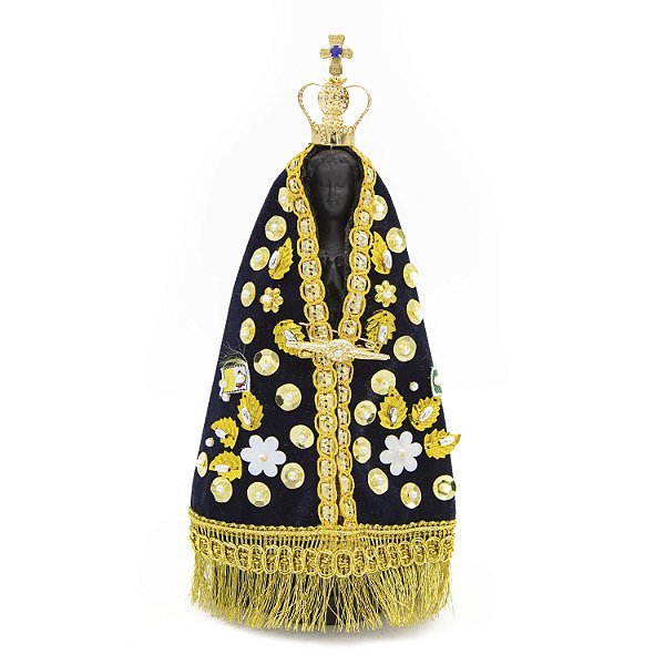 Imagem de Gesso Nossa Senhora Aparecida Preta 20cm com Coroa Manto e Broche - Facssimile