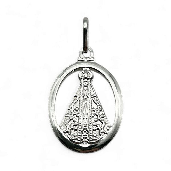 Pingente de Prata Nossa Senhora Aparecida Vazada Oval 20x16mm