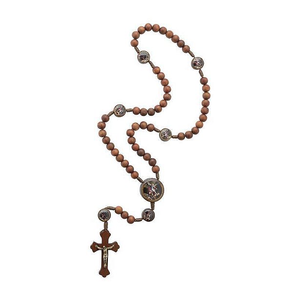 Terço De São Miguel Arcanjo Madeira Canela 8mm