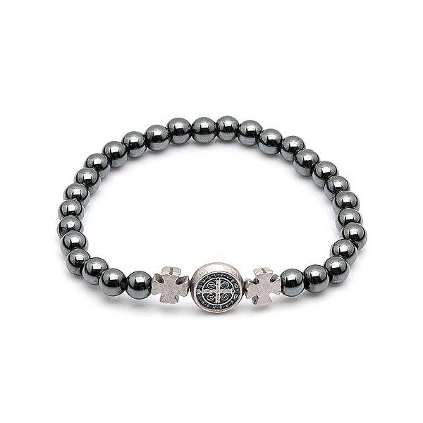 Pulseira De São Bento Homem De Fé Hematita 6mm