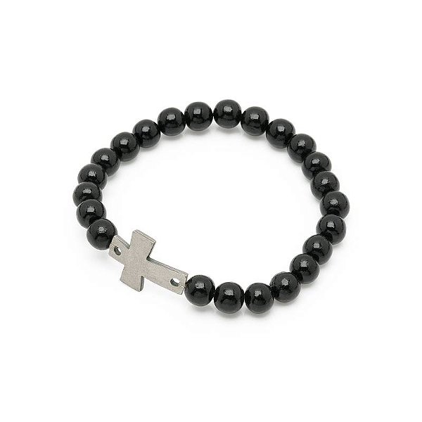Pulseira Cruz Homem De Fé Madeira Preta 8mm