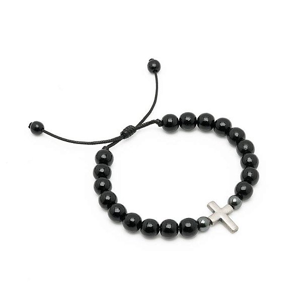 Pulseira Cruz Madeira Preta 8mm
