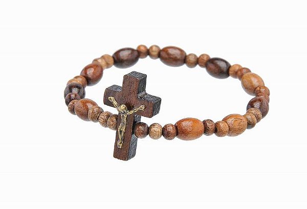 Pulseira Cruz Dezena Madeira Imbuia 6/8mm