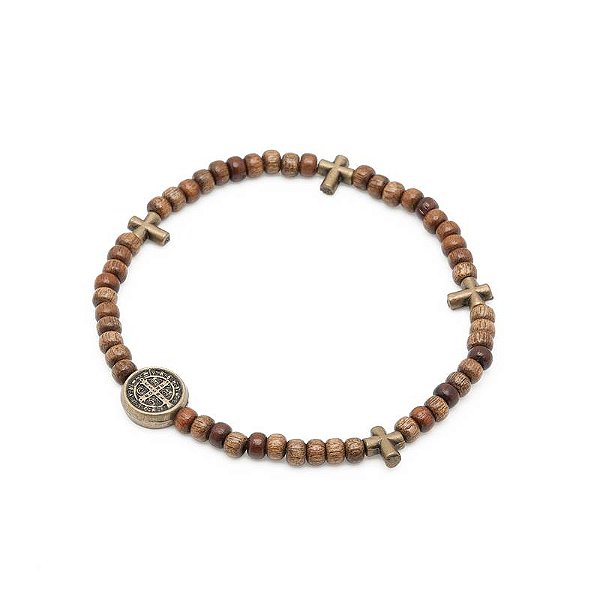 Pulseira Mini Terço Madeira Imbuia 4/3mm São Bento