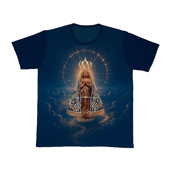 Camiseta Tradicional Nossa Senhora Aparecida Azul Marinho Sabatini
