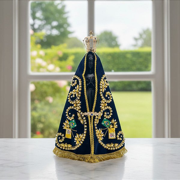 Imagem de Gesso Nossa Senhora Aparecida Preta 43cm com Coroa Manto e Broche - Facssimile