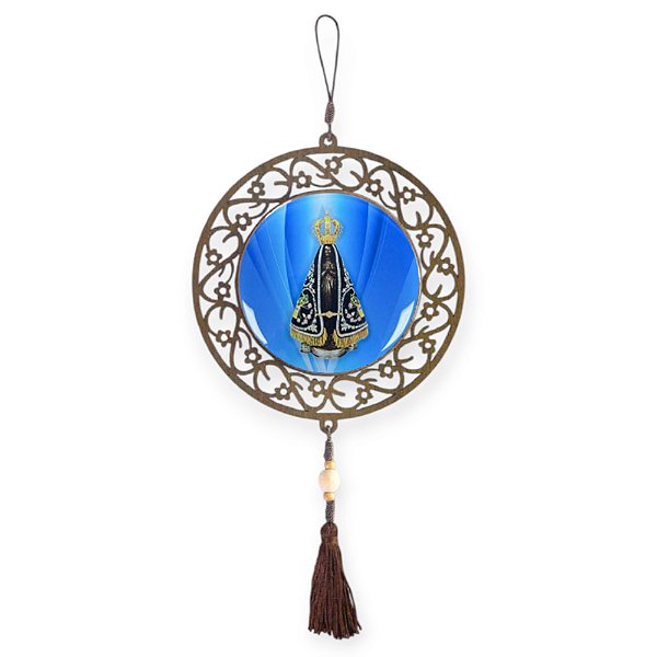 Adorno de Porta N. Sra. Aparecida Redondo com Arabesco em MDF 32cm