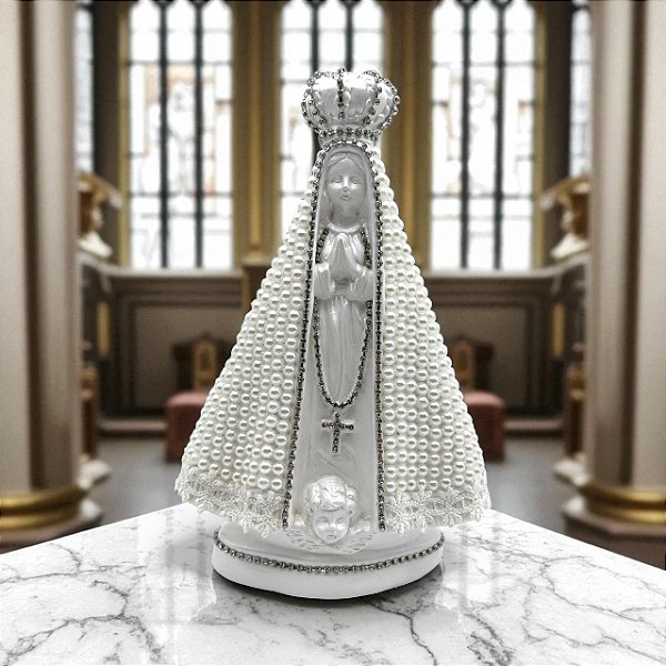 Imagem de Gesso com Pérola N. Sra. Aparecida Branca Prata 23cm