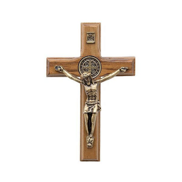 Crucifixo Madeira 7cm Com São Bento