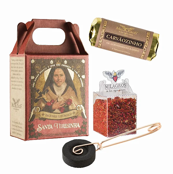 Mini Kit Incenso Pinça e Carvão Santa Teresinha de Lisieux - Milagros