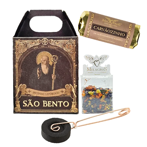 Mini Kit Incenso Pinça e Carvão São Bento - Milagros