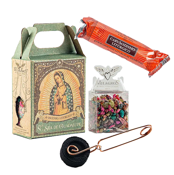 Mini Kit Incenso Pinça e Carvão Nossa Senhora de Guadalupe - Milagros