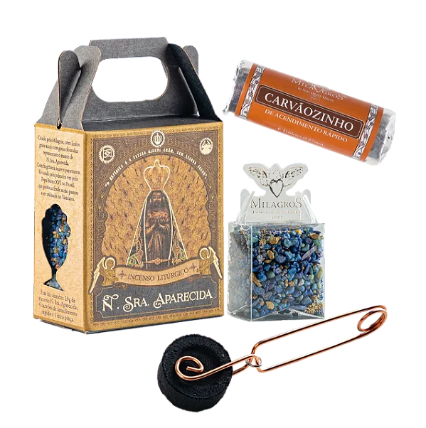 Mini Kit Incenso Pinça e Carvão Nossa Senhora Aparecida - Milagros