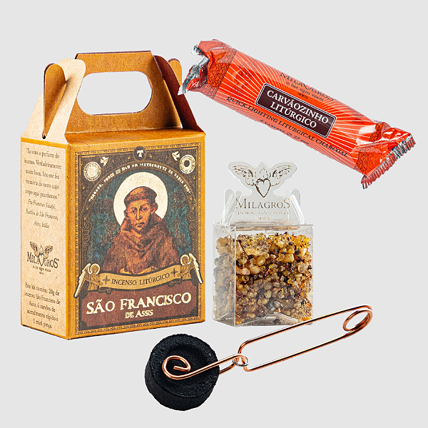 Mini Kit Incenso Pinça e Carvão São Francisco de Assis - Milagros