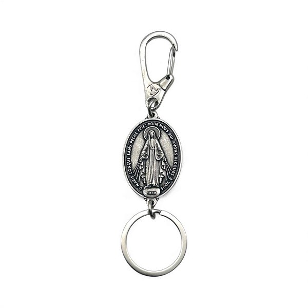 Chaveiro N. Sra. das Graças Metal Oval 40x27mm com Mosquetão