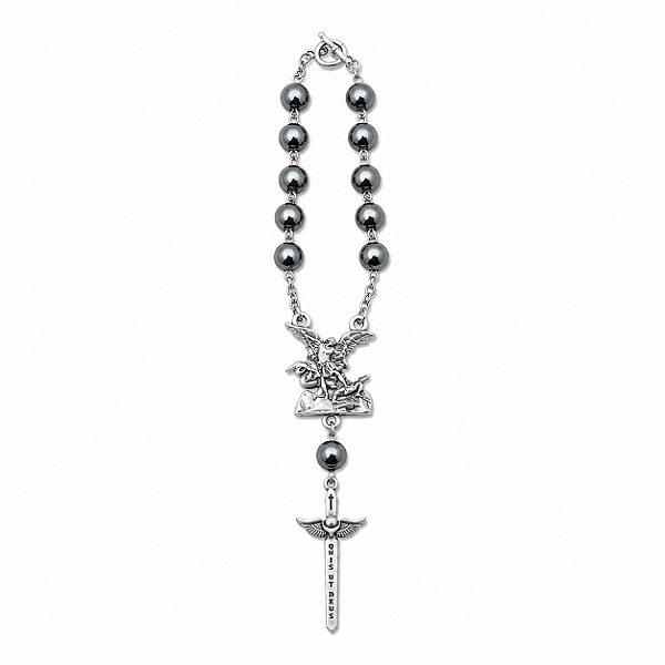 Dezena Para Carro São Miguel Arcanjo Inox Hematita 8mm
