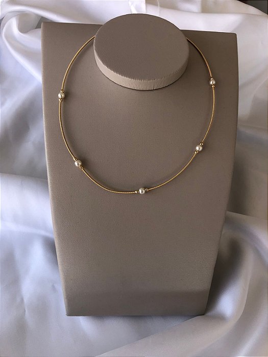 Choker Corda de Violão com Pérolas