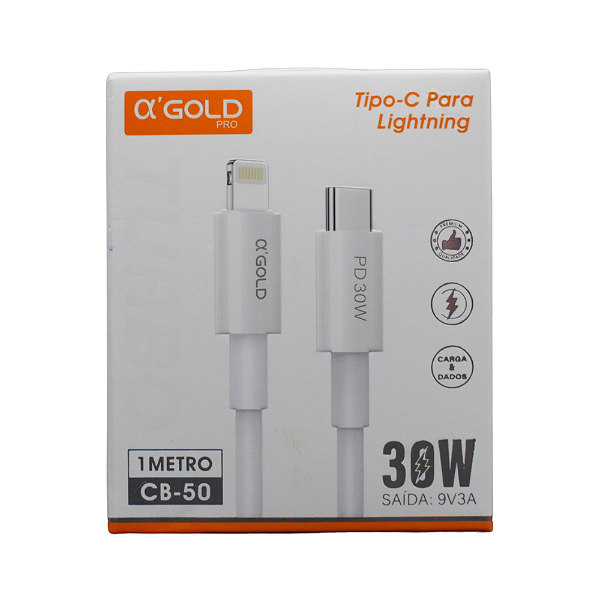 Cabo de Carga A'Gold Pro Tipo C p/ Lightning 1m - CB50