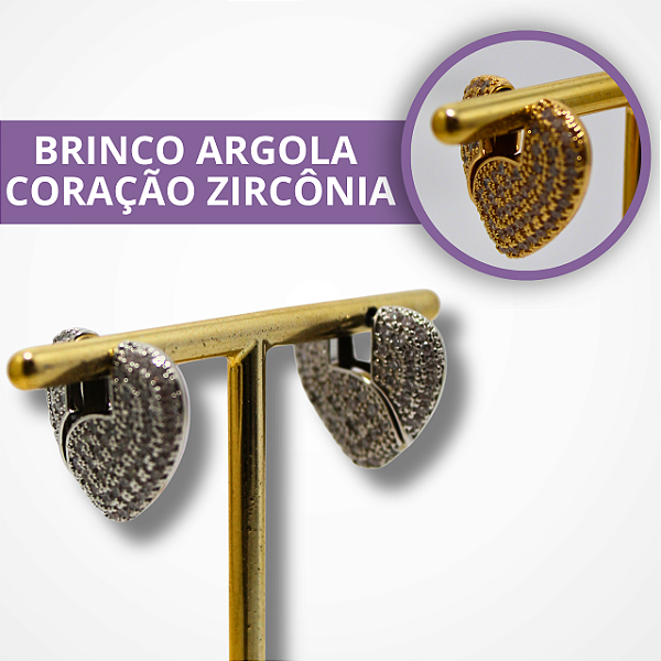 Brinco Argola Coração com Zircônia