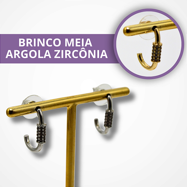 Brinco Meia Argola com Zircônia