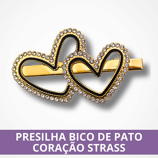 Presilha Bico de Pato - Coração Strass