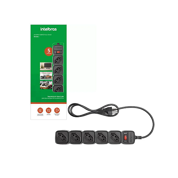Protetor Eletrônico Intelbras 5 Tomadas Epe205+ Preto 3M