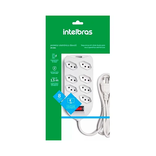 Protetor Eletrônico Intelbras 8 Tomadas Epe1008+ Branco 1,5M