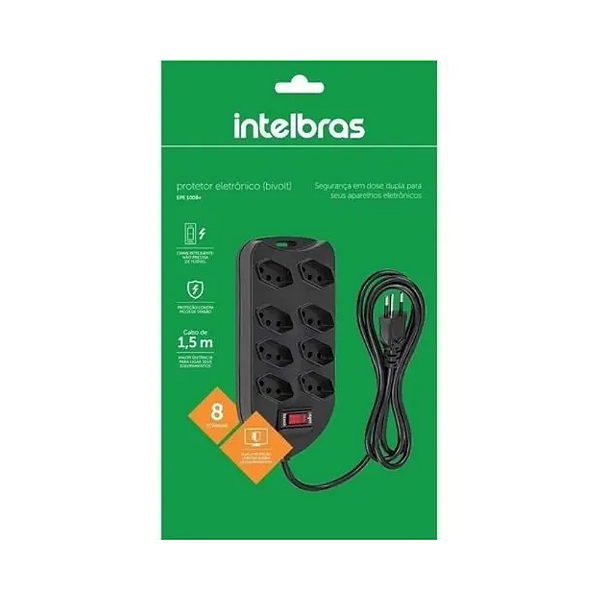 Protetor Eletrônico Intelbras 8 Tomadas Epe1008+ Preto 1,5M