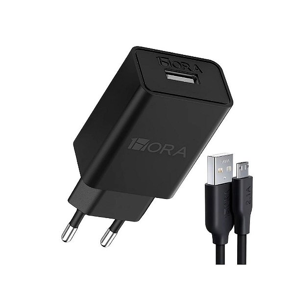 KIT Carregador Micro Usb 12w 2.4A 1m Preto GAR124-EU 1HORA
