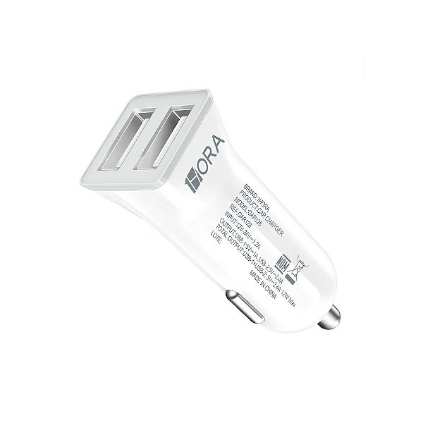 Carregador 2 Usb-A Veicular Branco 12w GAR128 1HORA