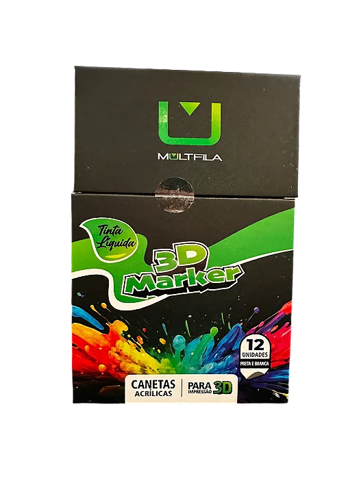 Caneta Acrílica Preta e Branca 3D Marker Multfila - 12 unidades