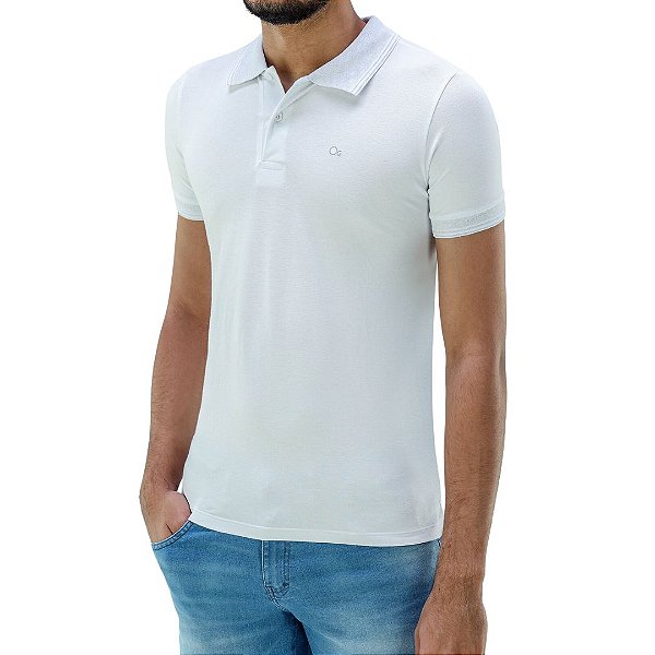 Camisa Gola Polo Ogochi Casual Slim Masculina Branca