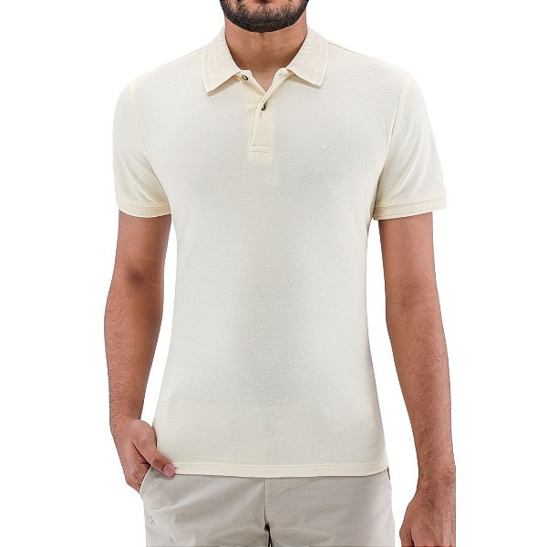 Camisa Gola Polo Ogochi Casual Slim Masculina Marfim