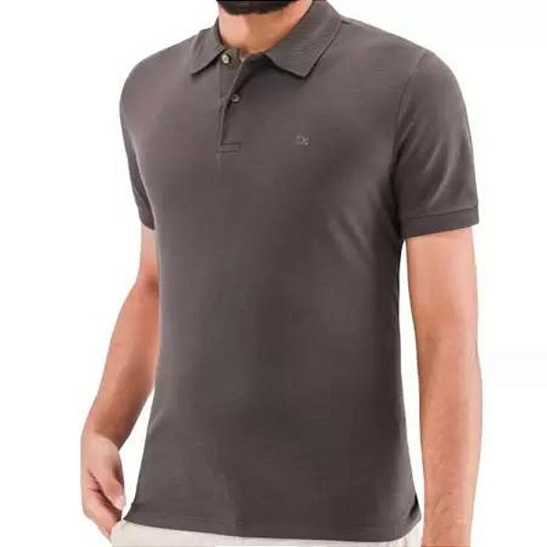 Camisa Gola Polo Ogochi Casual Slim Masculina Marrom Escuro