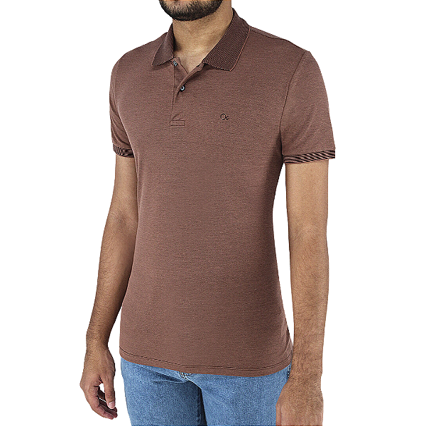 Camiseta Ogochi Gola Polo Casual Slim Masculina - Marrom