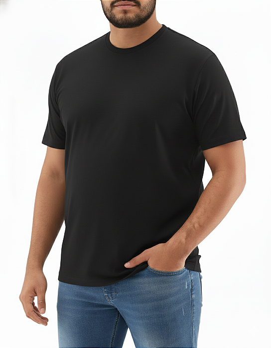 Camiseta Ogochi Plus Size Casual Masculina Preto Manga Curta