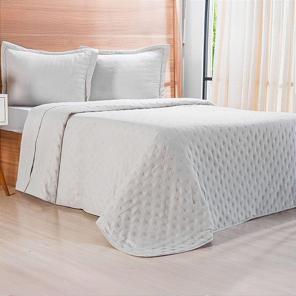 Kit Colcha Miraggio Queen 2,40m x 2,60m Cinza com 2 Fronhas