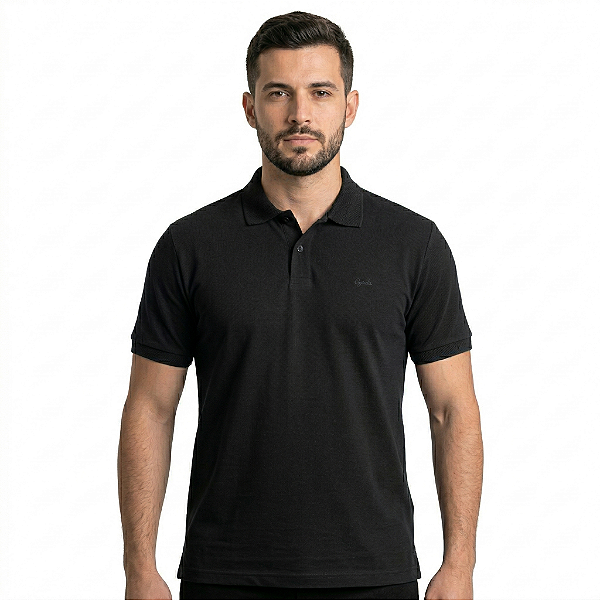 Camisa Gola Polo Ogochi Slim Piquet Casual Masculino Preta